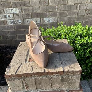 Nine West Beige Suede Pointed-Toe Strappy Flat